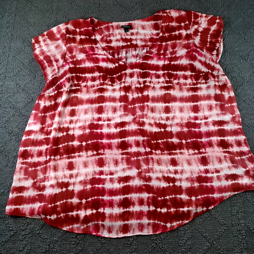 Torrid Women's 3X Pink Burgundy Tie Dye Stripe V-Neck Flutter Sleeve Blouse